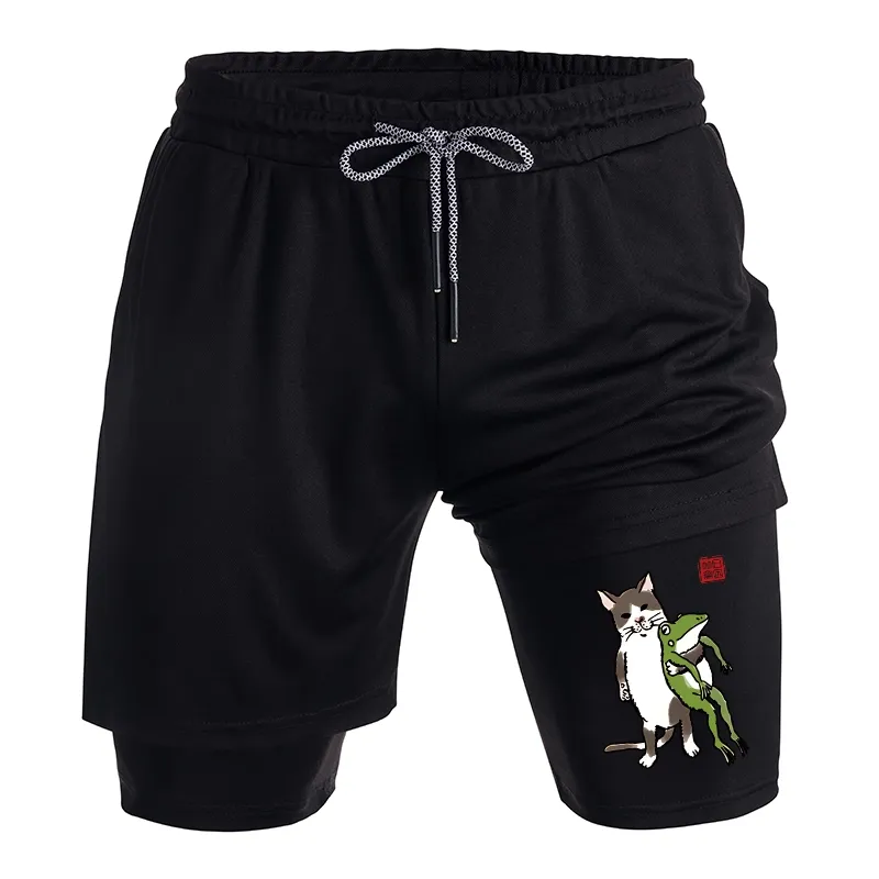 Tokyo-Tiger Cat Holding A Frog Training Shorts