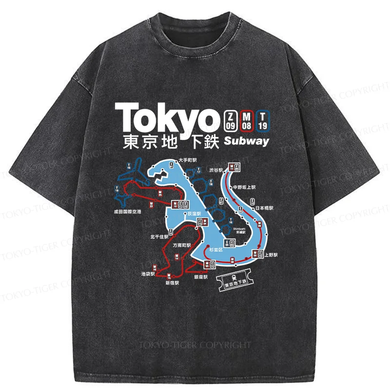 Tokyo-Tiger Tokyo Subway Map Washed T-Shirt
