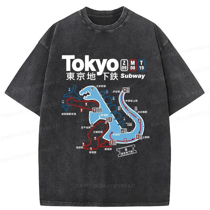 Tokyo-Tiger Tokyo Subway Map Washed T-Shirt