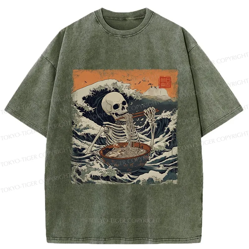 Tokyo-Tiger Ramen Lover Skeleton Washed T-Shirt