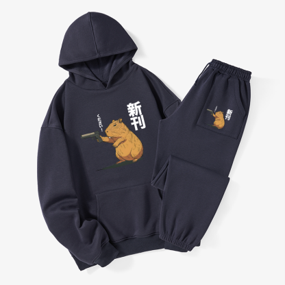 Tokyo-Tiger Capybara Holding A Gun Fleece Lined Hoodie Set