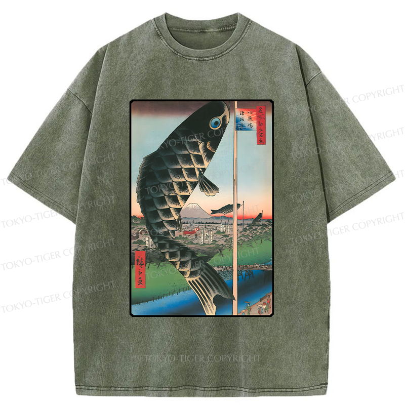 Tokyo-Tiger Japanese Carp Streamer Washed T-Shirt