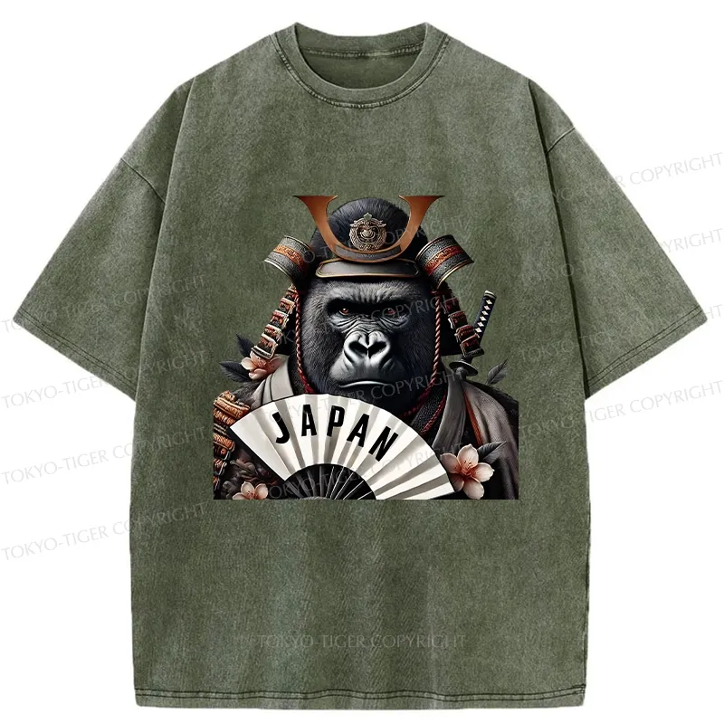 Tokyo-Tiger Japanese Samurai Gorilla Washed T-Shirt