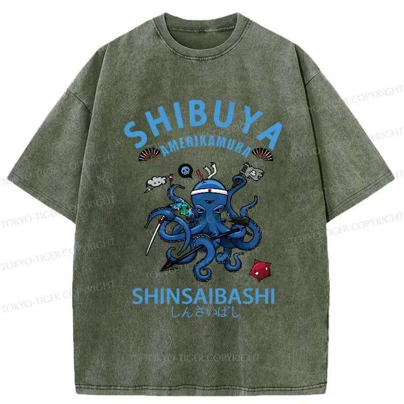 Tokyo-Tiger Shibuya Octopus Washed T-Shirt