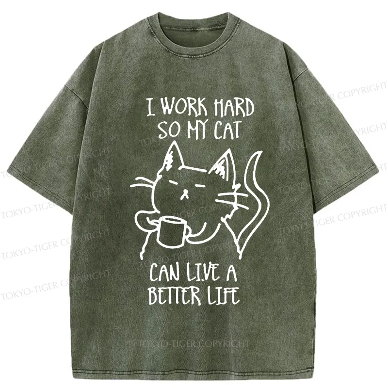 Tokyo-Tiger Working Hard For Cat Washed T-Shirt