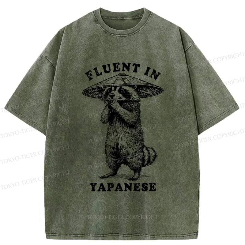 Tokyo-Tiger Funny Fluent In Yapanese Washed T-Shirt