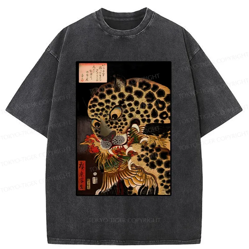 Tokyo-Tiger Japanese Traditional Panther Washed T-Shirt