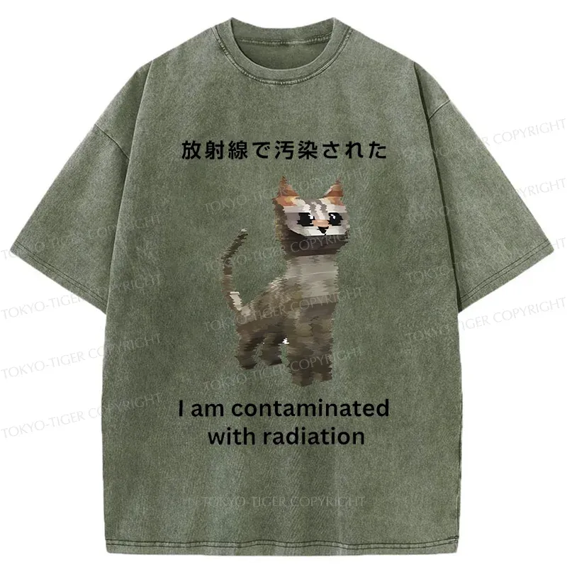 Tokyo-Tiger Irradiated Cat Funny Washed T-Shirt