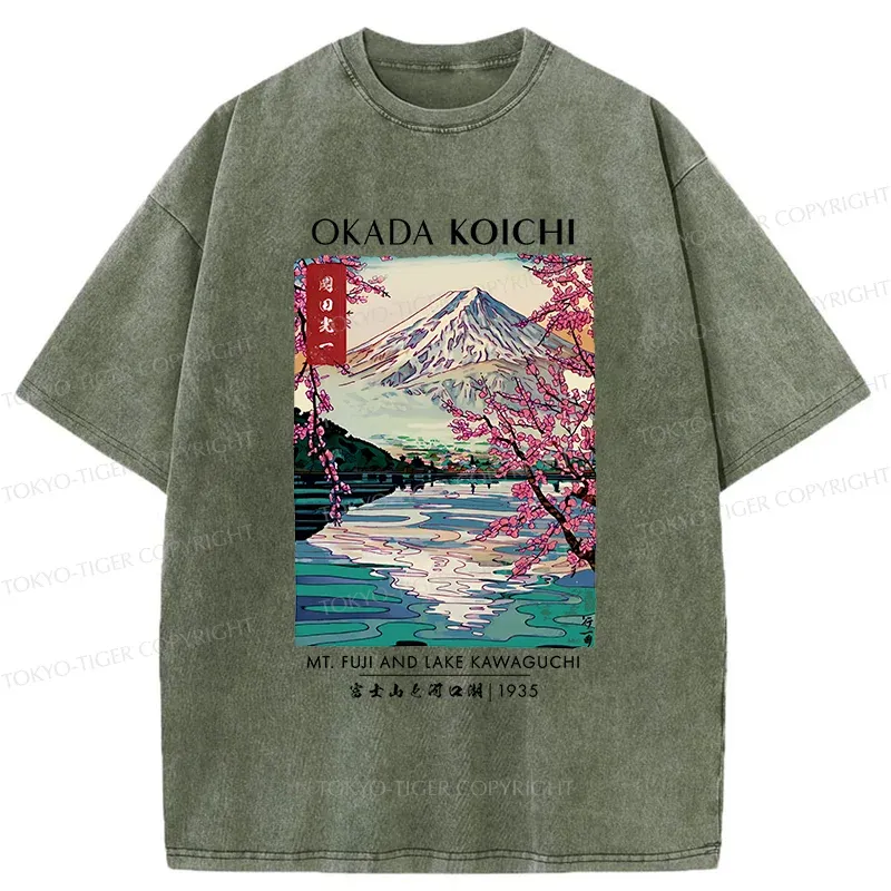 Tokyo-Tiger Japanese Traditional Mount Fuji Washed T-Shirt