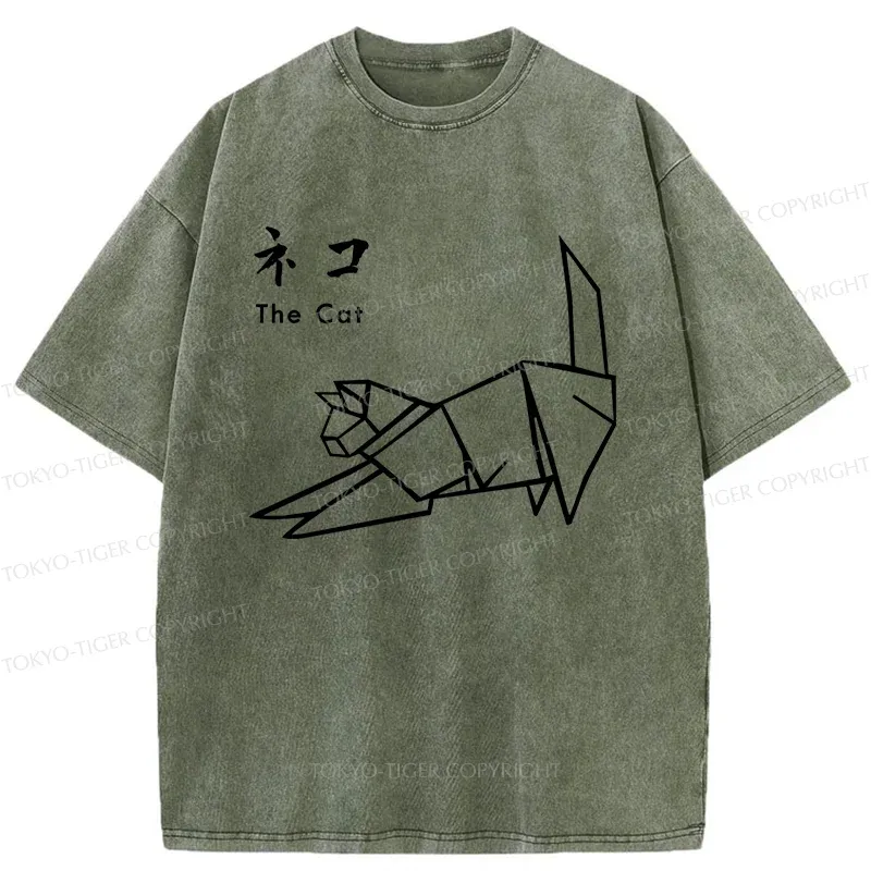 Tokyo-Tiger Japanese Origami Cat Washed T-Shirt