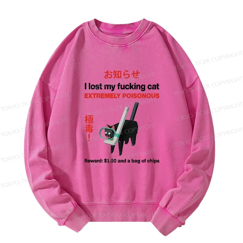Tokyo-Tiger Find The Toxic Cat Funny Washed Sweatshirt
