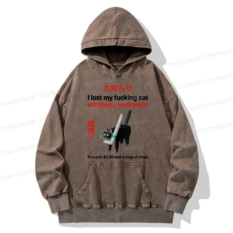 Tokyo-Tiger Find The Toxic Cat Funny Washed Hoodie