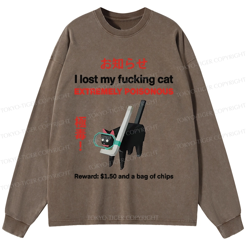 Tokyo-Tiger Find The Toxic Cat Funny Washed Long Sleeve T-Shirt