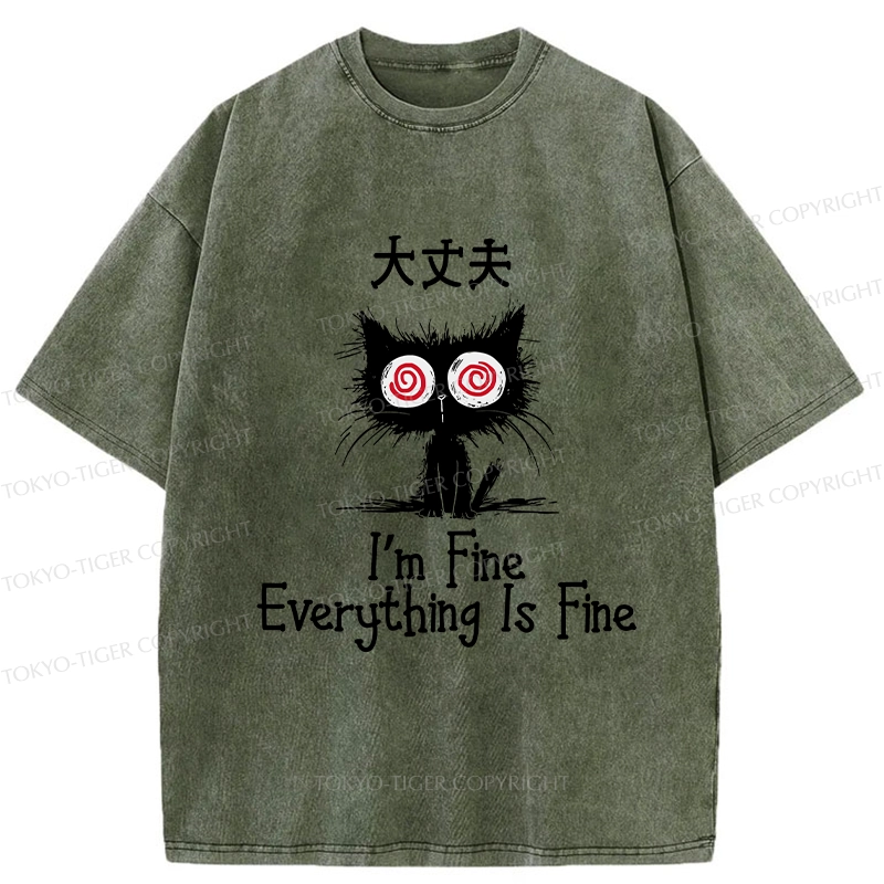 Tokyo-Tiger Everything Is Fine Cat Washed T-Shirt