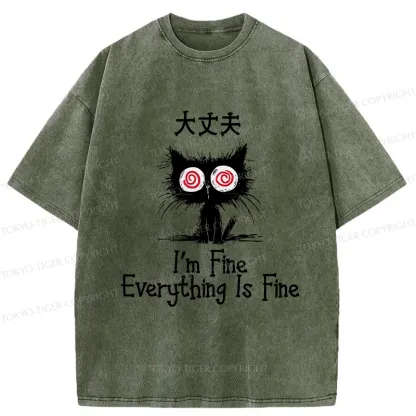 Tokyo-Tiger Everything Is Fine Cat Washed T-Shirt