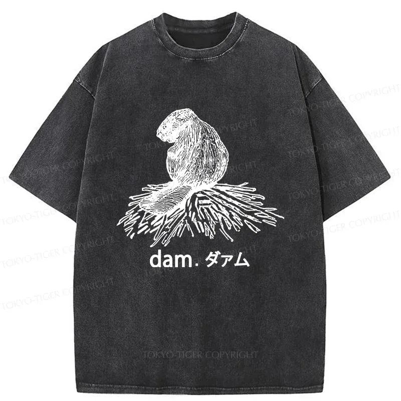 Tokyo-Tiger Otter Builds Dam Washed T-Shirt