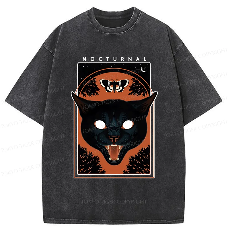 Tokyo-Tiger Scary Black Cat Washed T-Shirt