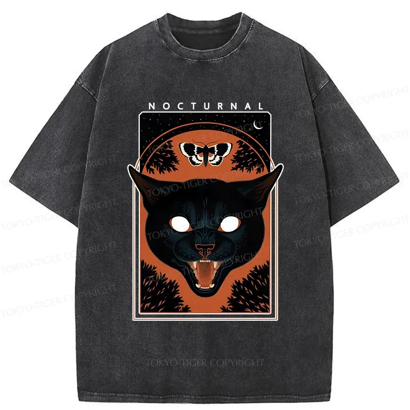 Tokyo-Tiger Scary Black Cat Washed T-Shirt