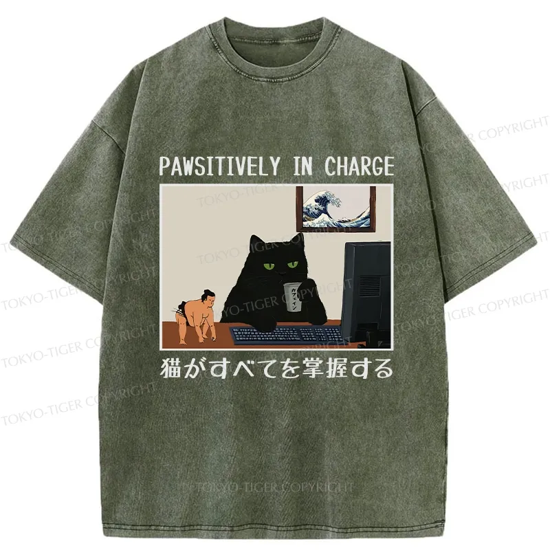 Tokyo-Tiger Pawsitively In Charge Washed T-Shirt