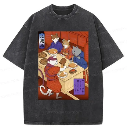 Tokyo-Tiger Cats At Dinner Party Washed T-Shirt