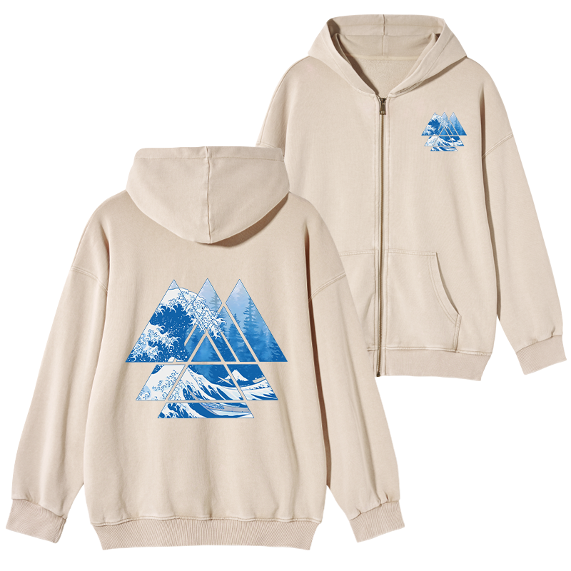 Tokyo-Tiger The Great Wave Washed Zip Hoodie