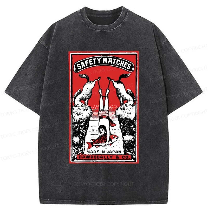 Tokyo-Tiger Catch Fish Funny Washed T-Shirt