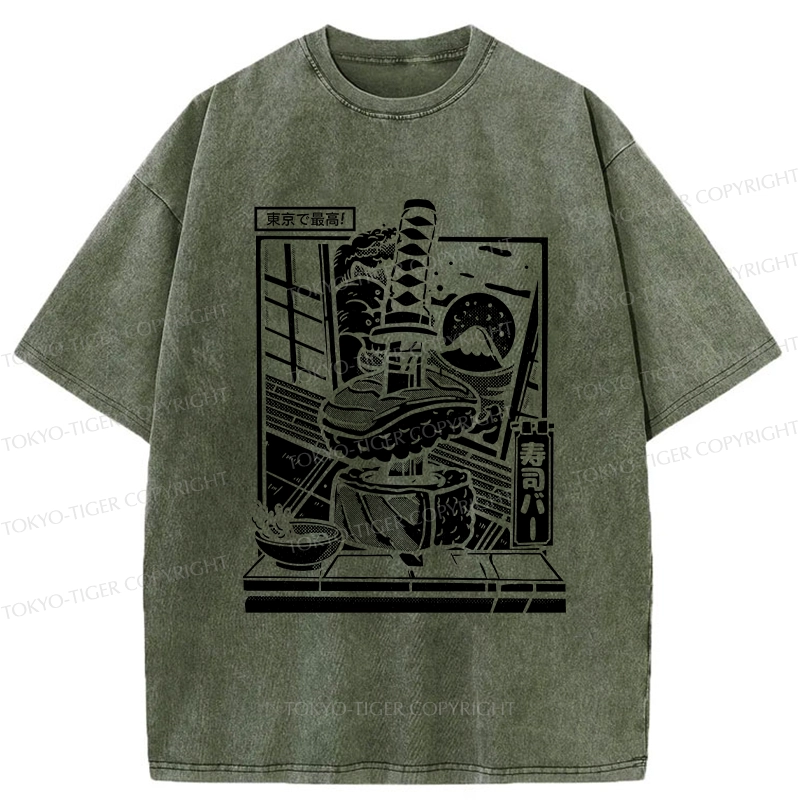 Tokyo-Tiger Best Sushi Bar In Tokyo Washed T-Shirt