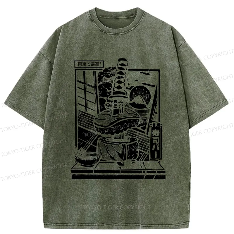 Tokyo-Tiger Best Sushi Bar In Tokyo Washed T-Shirt