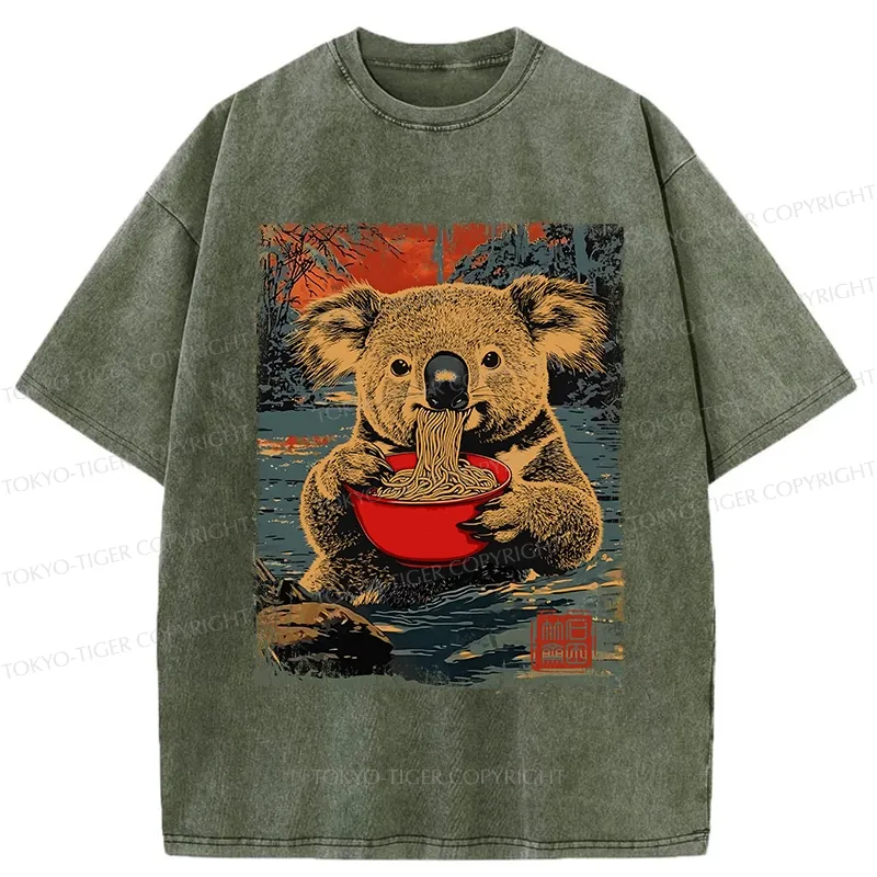 Tokyo-Tiger Ramen Lover Koala Washed T-Shirt