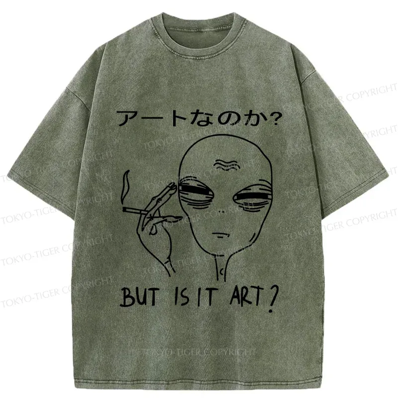 Tokyo-Tiger Alien Irony Funny Washed T-Shirt