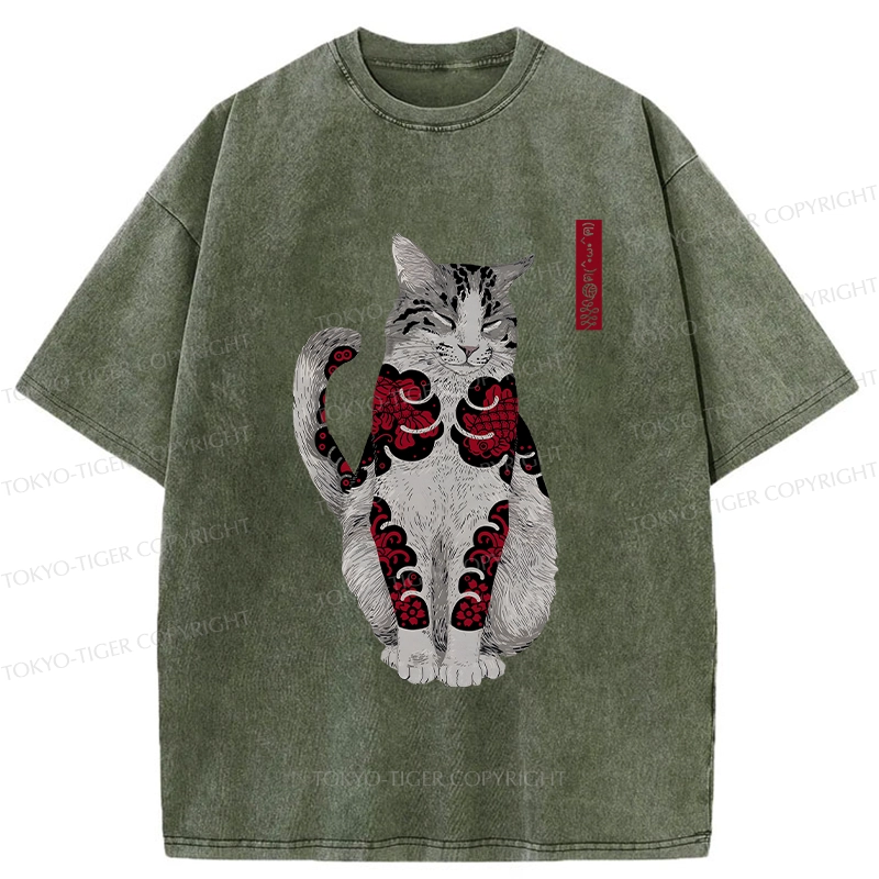 Tokyo-Tiger Tattooed Cat Washed T-Shirt