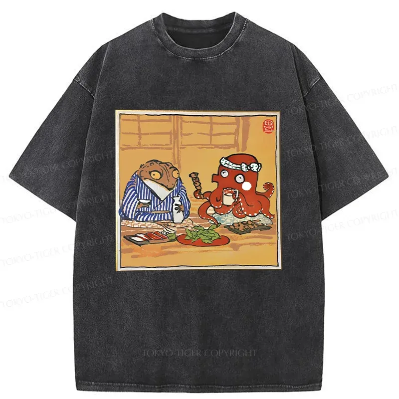 Tokyo-Tiger Monster Gathering Funny Washed T-Shirt