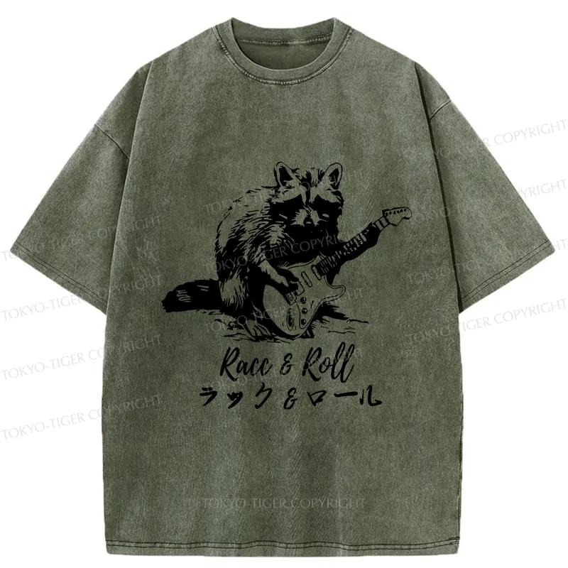 Tokyo-Tiger Funny Racc & Roll Washed T-Shirt
