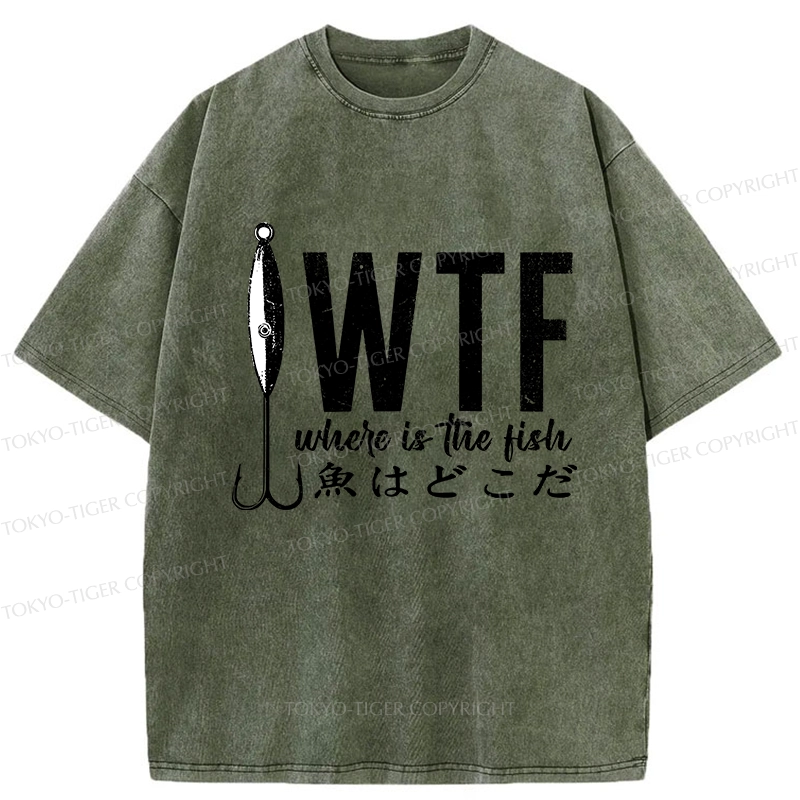 Tokyo-Tiger Funny Where's The Fish Washed T-Shirt
