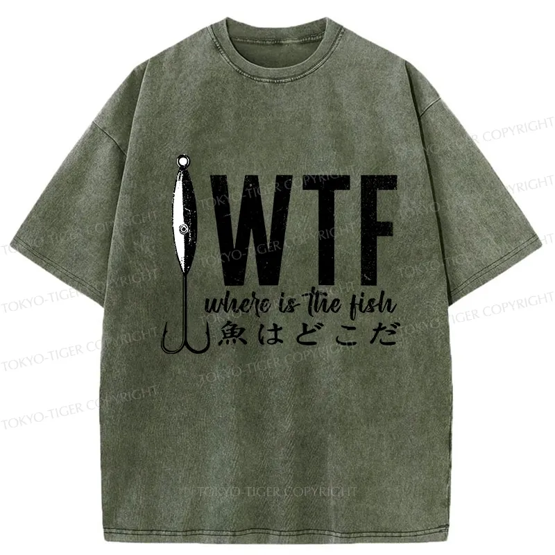 Tokyo-Tiger Funny Where's The Fish Washed T-Shirt