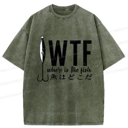 Tokyo-Tiger Funny Where's The Fish Washed T-Shirt