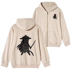 Image of Tokyo-Tiger Japanese Samurai Cat Washed Zip Hoodie