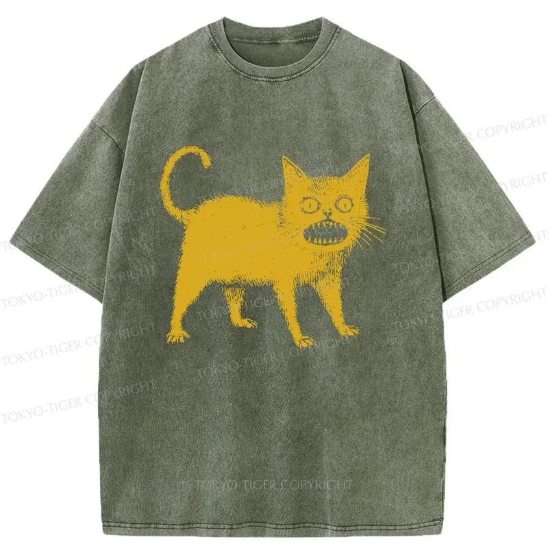 Tokyo-Tiger Horrible Japanese Cat Washed T-Shirt