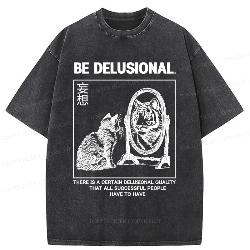 Tokyo-Tiger Cat's Delusion Funny Washed T-Shirt