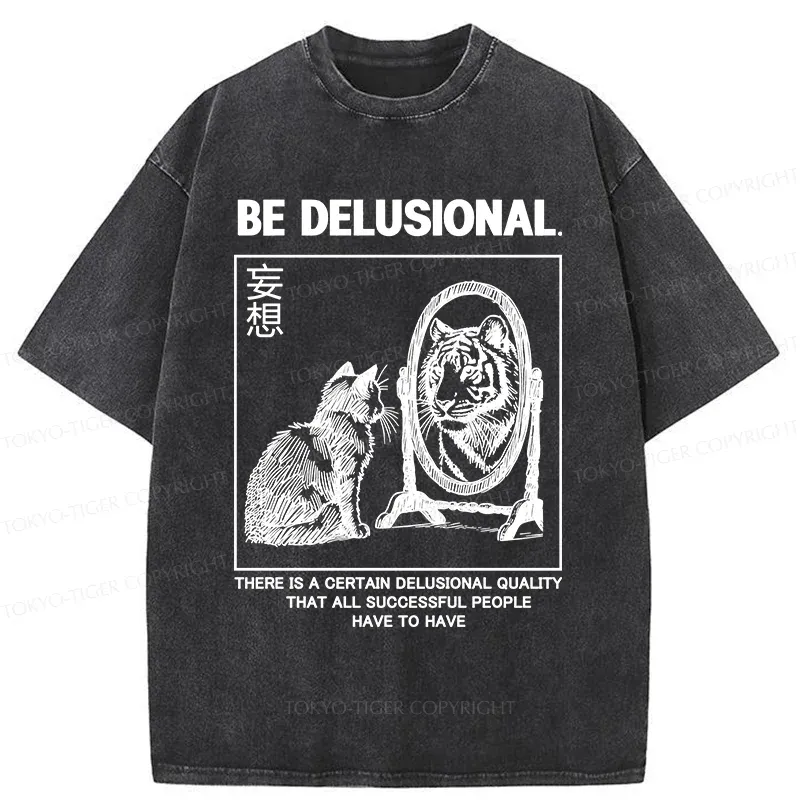 Tokyo-Tiger Cat's Delusion Funny Washed T-Shirt