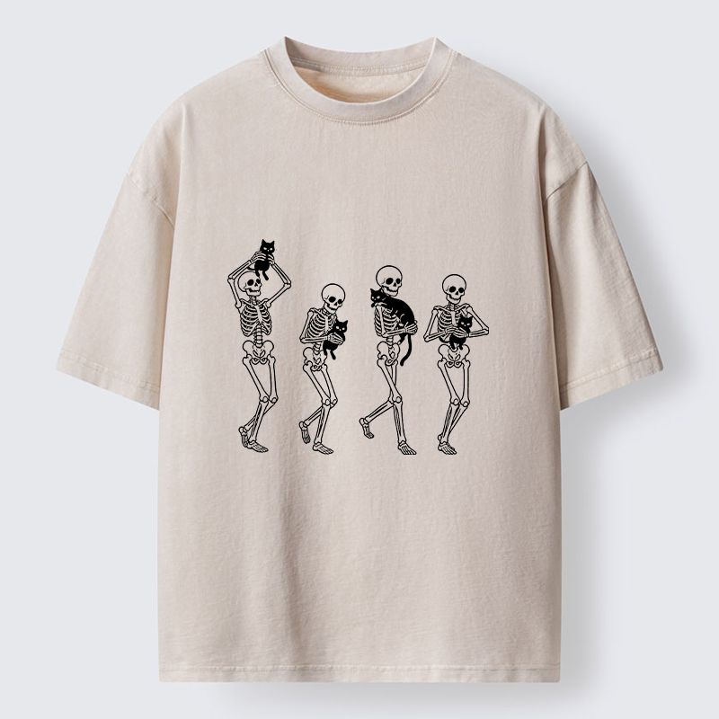 Tokyo‑Tiger Funny Skeleton Cat Meme Washed T‑Shirt
