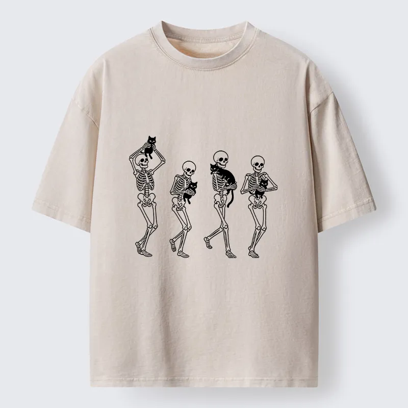 Tokyo‑Tiger Funny Skeleton Cat Meme Washed T‑Shirt
