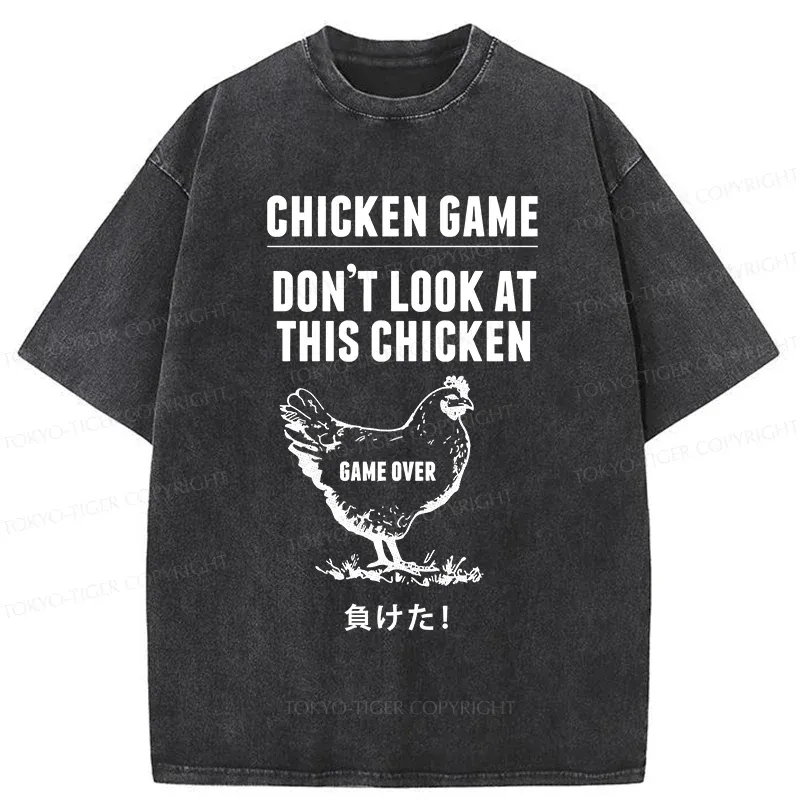 Tokyo-Tiger Funny Chicken Game Washed T-Shirt