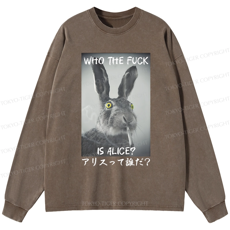 Tokyo-Tiger Who Is Alice? Washed Long Sleeve T-Shirt