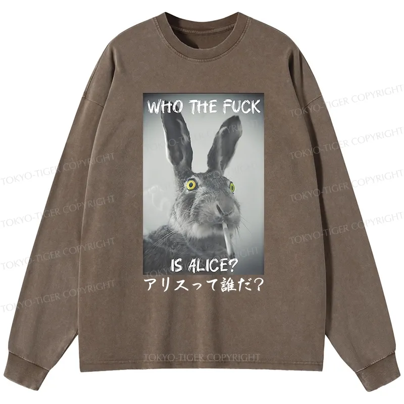 Tokyo-Tiger Who Is Alice? Washed Long Sleeve T-Shirt