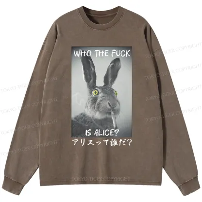Tokyo-Tiger Who Is Alice? Washed Long Sleeve T-Shirt