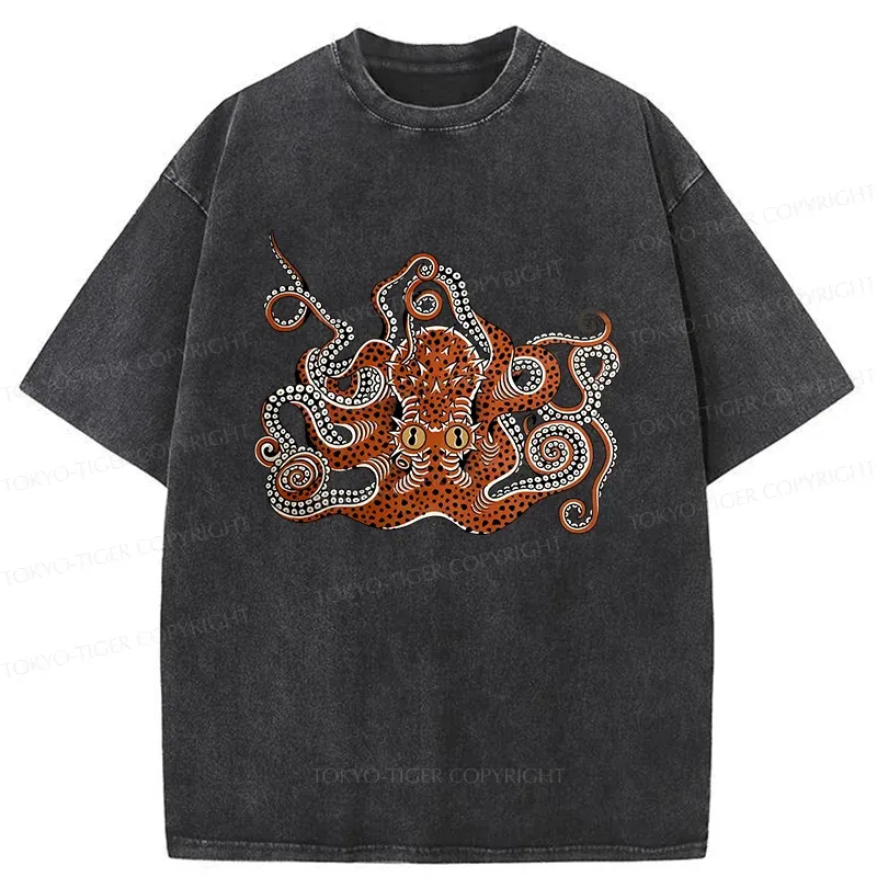 Tokyo-Tiger Retro Japanese octopus Washed T-Shirt