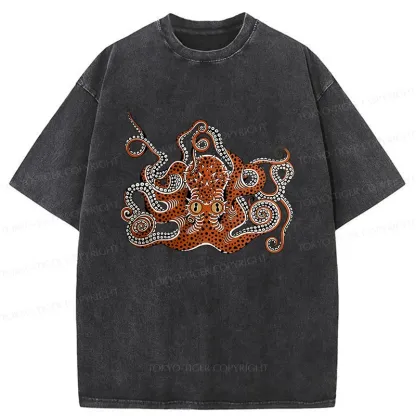 Tokyo-Tiger Retro Japanese octopus Washed T-Shirt
