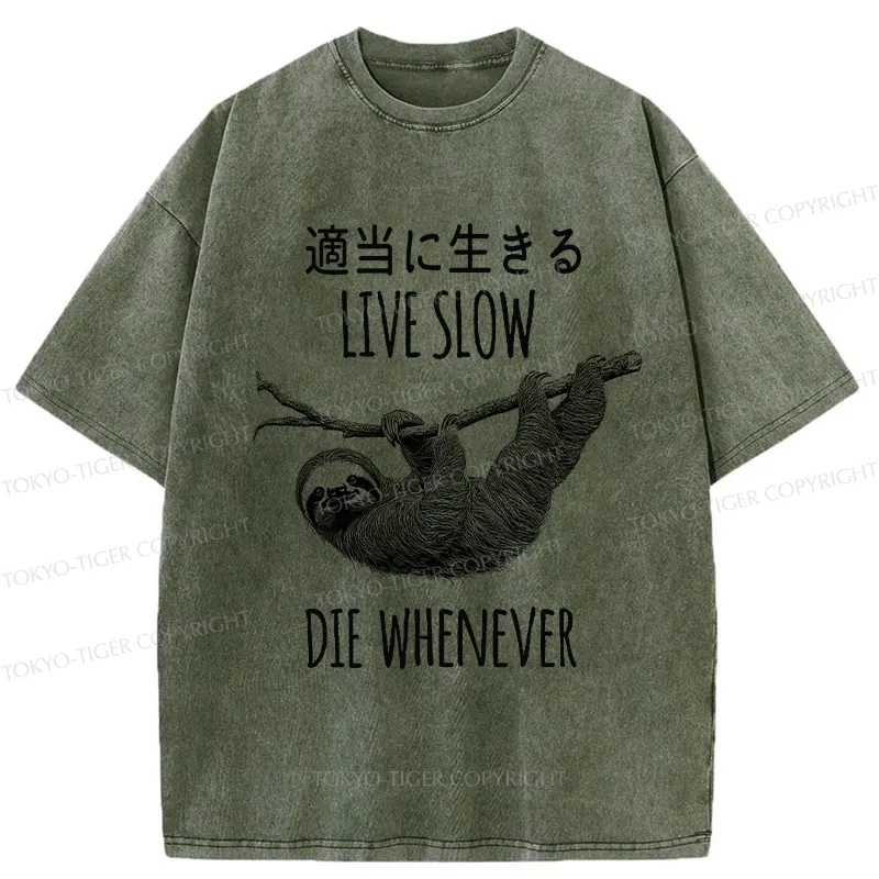 Tokyo-Tiger Live Slow Die Whenever Washed T-Shirt