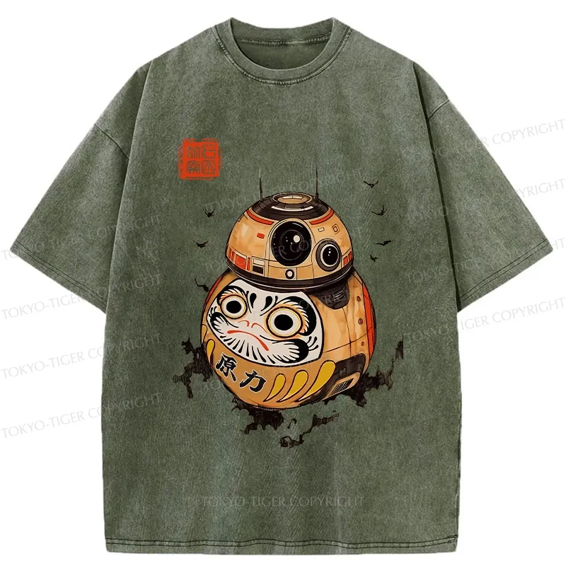 Tokyo-Tiger Daruma Robot Washed T-Shirt